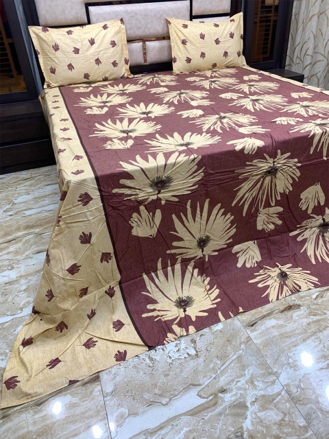 

Pure Decor Yellow & Maroon Floral 400 TC King Bedsheet with 2 Pillow Covers