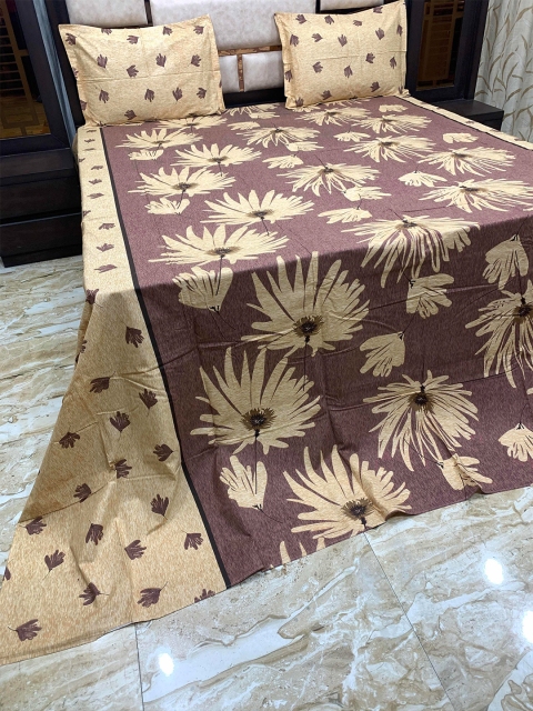 

Pure Decor Beige & Purple Floral 400 TC King Bedsheet with 2 Pillow Covers