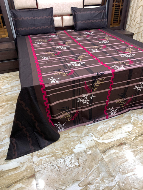 

Pure Decor Brown & Pink Geometric 400 TC Pure Cotton King Bedsheet with 2 Pillow Covers