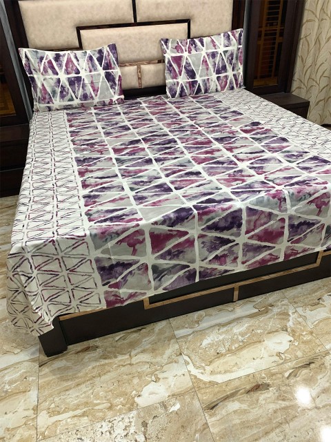 

Pure Decor Purple & White 300 TC Queen Bedsheet with 2 Pillow Covers