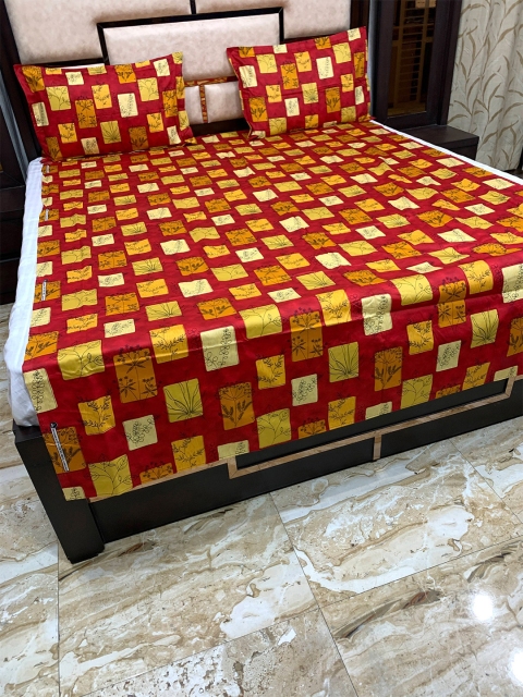

Pure Decor Orange & Yellow Geometric 350 TC Cotton Single Bedsheet with 2 Pillow Covers