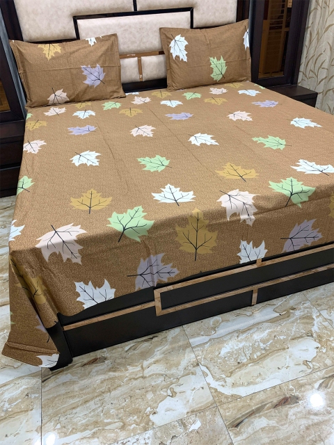 

Pure Decor Brown & White 300 TC Queen Pure Cotton Bedsheet with 2 Pillow Covers