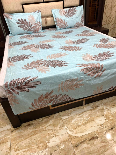 

Pure Decor Blue & Brown Floral 300 TC Pure Cotton Single Bedsheet with 2 Pillow Covers
