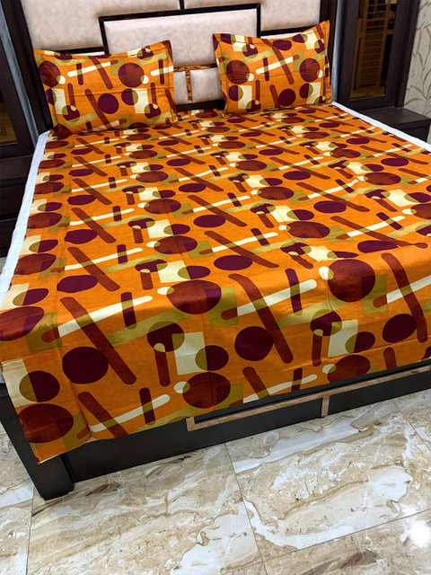 

Pure Decor Orange & Brown Geometric 350 TC Single Bedsheet with 2 Pillow Covers