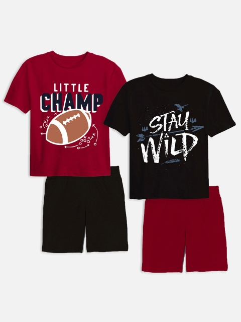 

Trampoline Kids Pack of 2 Red & Black Printed T-shirt with Shorts