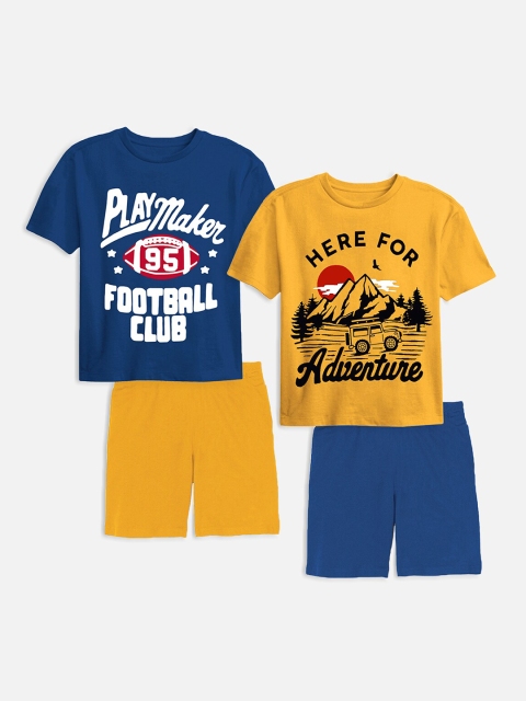 

Trampoline Pack of 2 Kids Blue & Yellow Printed T-shirt with Shorts