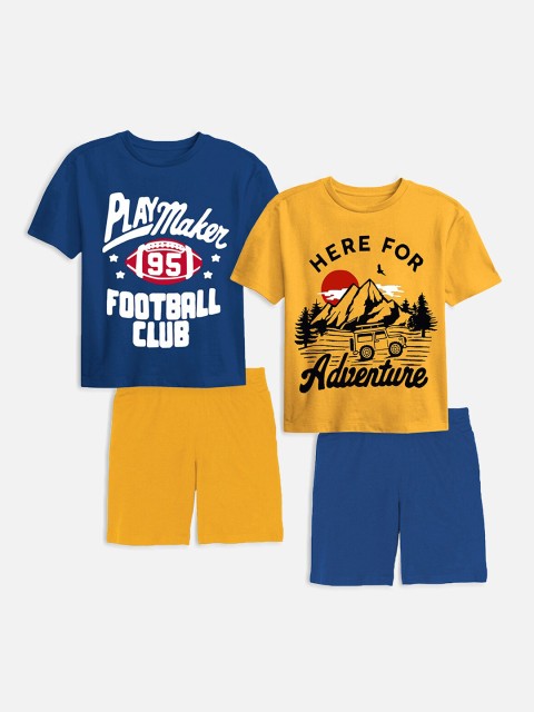 

Trampoline Kids Blue & Yellow Set Of 2 Printed T-shirt with Shorts