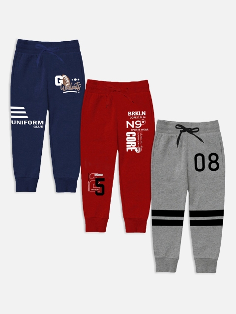 

Trampoline Kids Pack Of 3 Red & Grey Cotton Printed Joggers