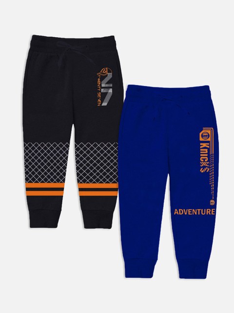 

Trampoline Kids Pack Of 2 Black & Blue Printed Cotton Joggers