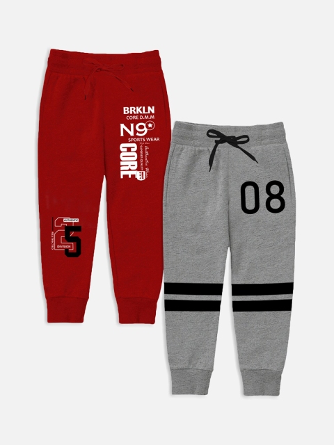 

Trampoline Kids Pack Of 2 Red & Grey Printed Cotton Joggers