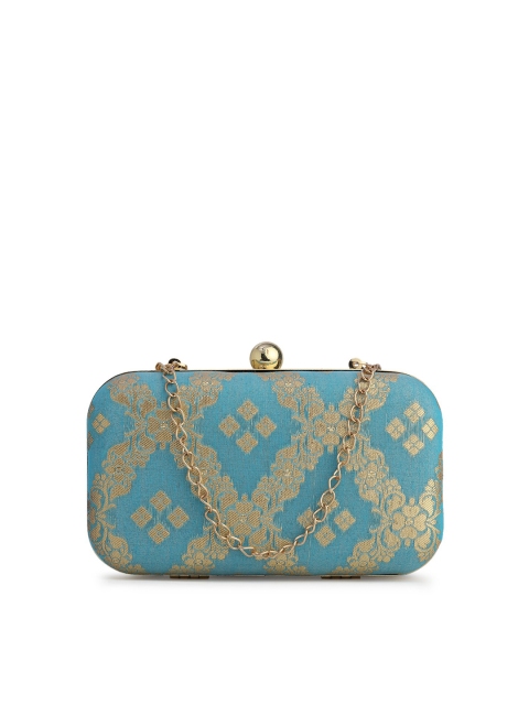 

gaura pakhi Sea Green & Gold-Toned Embroidered Box Clutch
