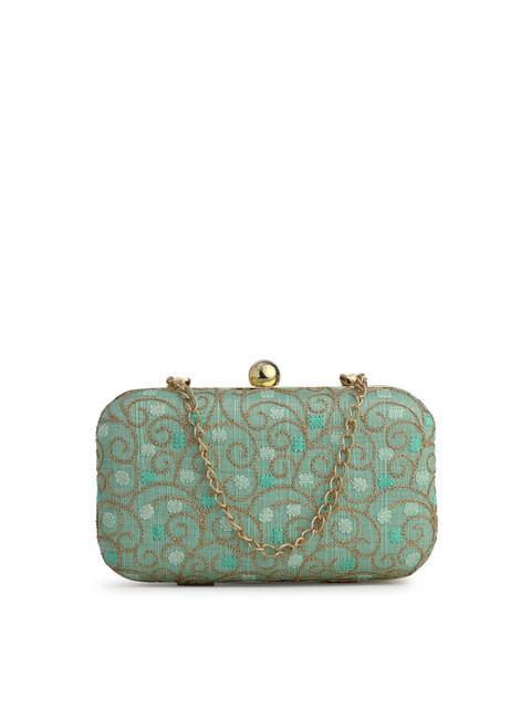 

gaura pakhi Sea Green & Gold-Toned Embroidered Box Clutch