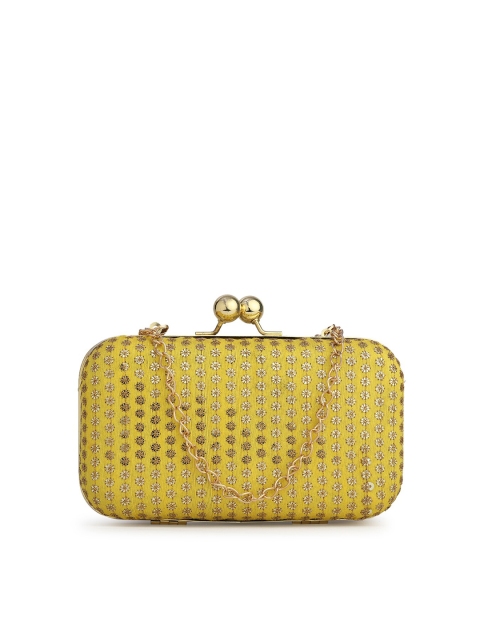 

gaura pakhi Yellow & Gold-Toned Embroidered Box Clutch