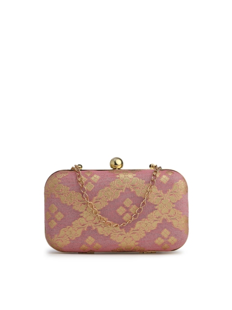 

gaura pakhi Pink & Gold-Toned Embroidered Box Clutch