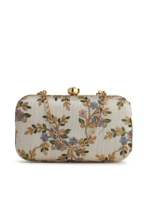 

gaura pakhi Off White & Green Embroidered Box Clutch
