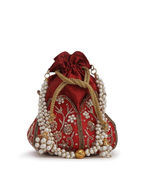 

gaura pakhi Red & White Embroidered Potli Clutch