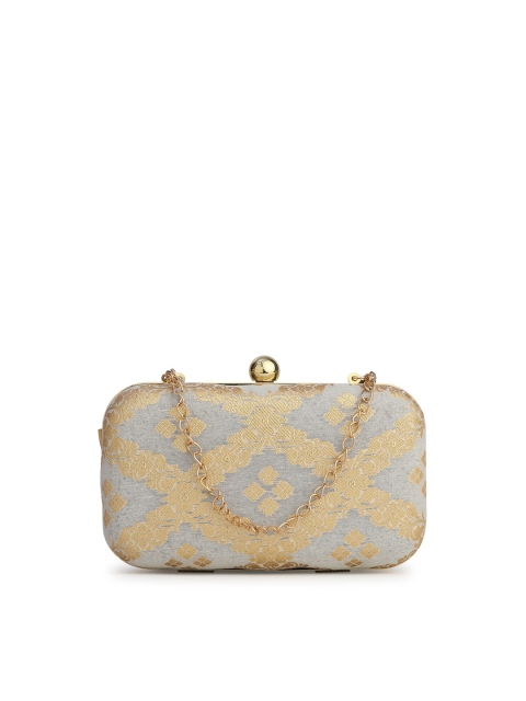 

gaura pakhi Blue & Gold-Toned Embroidered Box Clutch