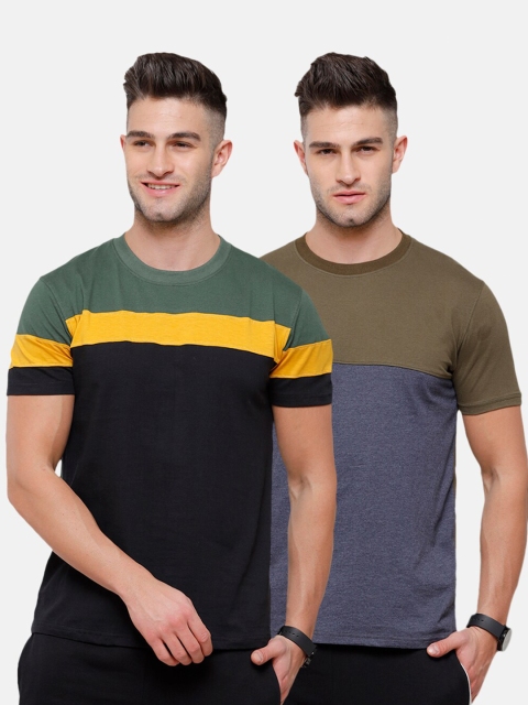 

MADSTO Men Black Pack Of 2 Colourblocked Slim Fit T-shirt