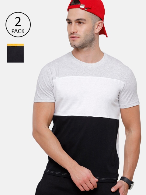 

MADSTO Men Black & White Pack of 2 Slim Fit T-shirt