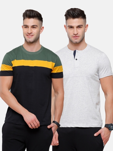 

MADSTO Men Pack Of 2 Black & Grey Slim Fit T-shirt