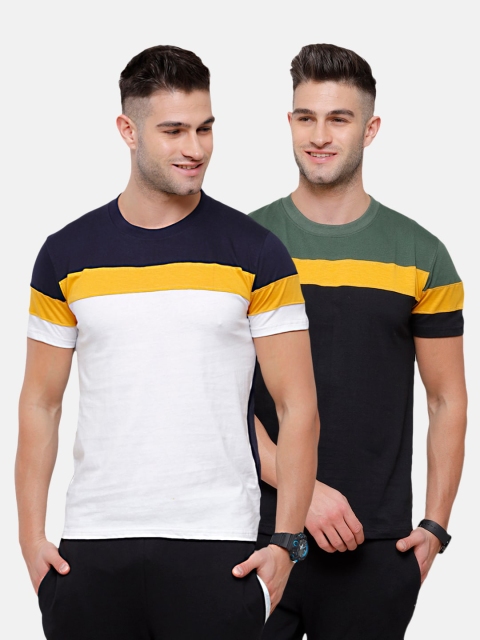 

MADSTO Men Black & White Colourblocked Slim Fit T-shirt Pack Of 2
