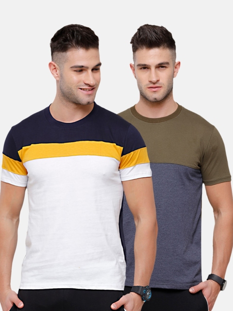 

MADSTO Men Navy Blue Pack Of 2 Colourblocked Slim Fit T-shirt