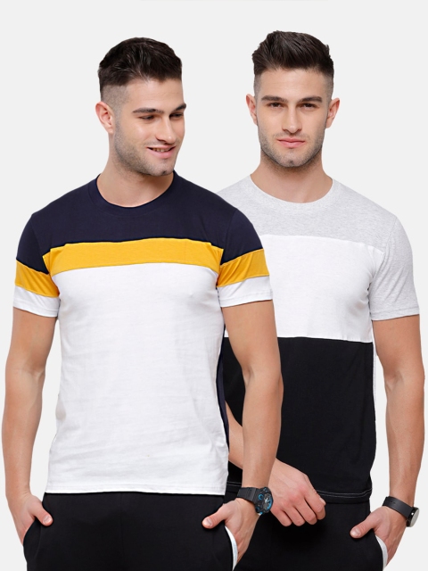 

MADSTO Men Black & White Colourblocked Slim Fit T-shirt Pack Of 2