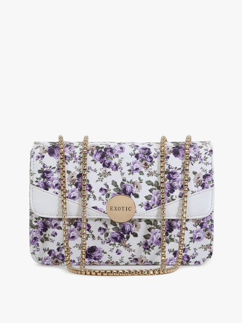 

Exotic Women White & Purple Floral Printed Swagger Sling Bag