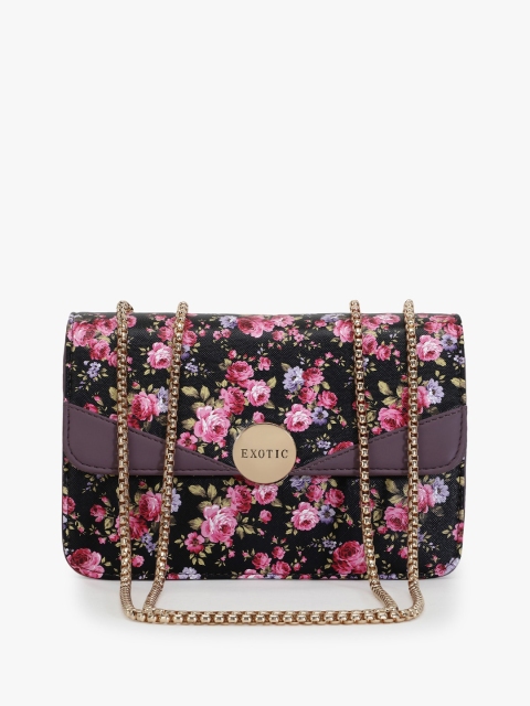 

Exotic Black Floral PU Bucket Sling Bag