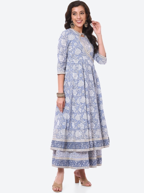 

Meena Bazaar Women Blue Floral Printed Anarkali Kurta