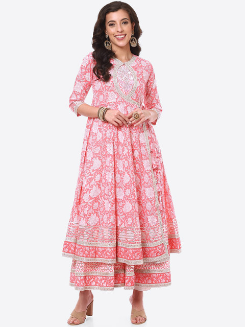 

Meena Bazaar Women Pink & White Ethnic Motifs Printed Thread Work Layered Anarkali Kurta