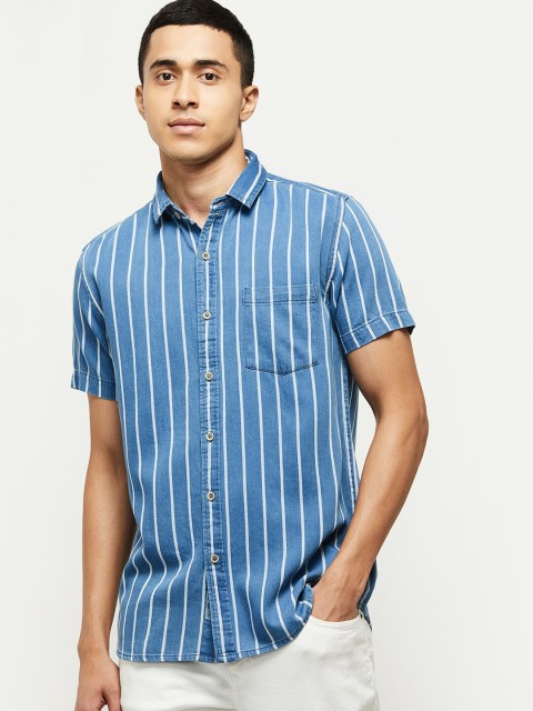 

max Men Blue Striped Casual Shirt