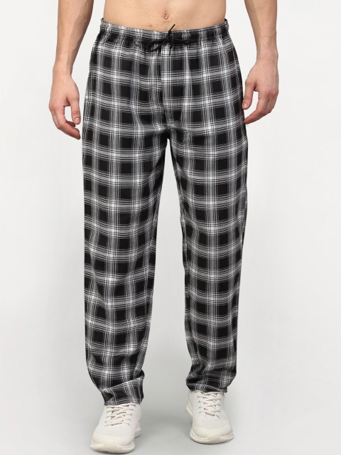 

JAINISH Men Black & White Checked Slim-Fit Pure Cotton Track Pants