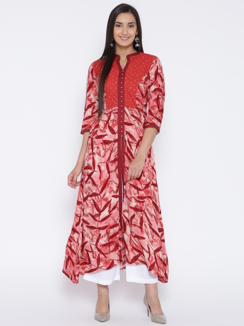 

Shree Women Pink & Maroon Printed A-Line Kurta