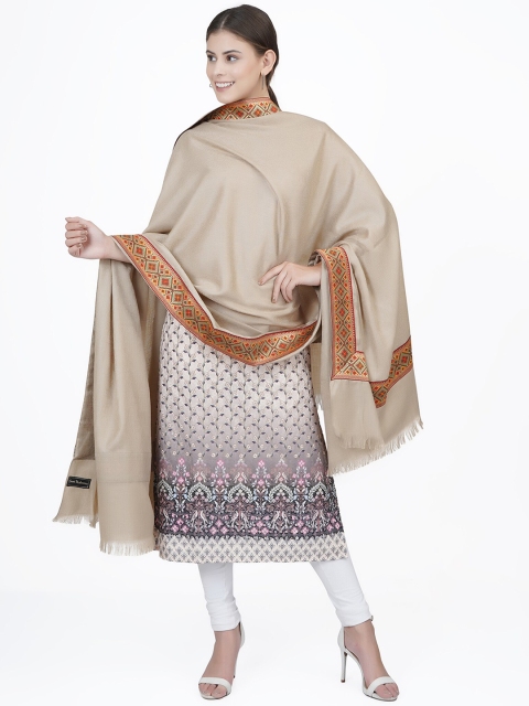 

La Vastraa Women Beige Pure Wool Woven Shawl