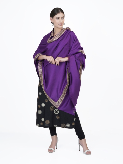 

La Vastraa Women Purple Solid Pure Wool Woven Shawl