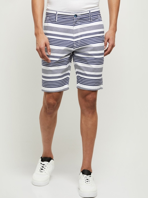 

max Men White Striped Printed Cotton Shorts