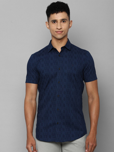 

Allen Solly Men Navy Blue Slim Fit Printed Casual short sleeve Shirt