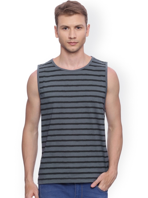

Blue Saint Men Grey & Black Striped Sleeveless T-shirt