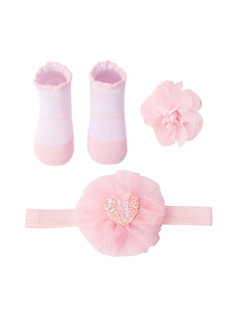 

Baby Moo Pink 3 Pcs Hairband & Socks Set