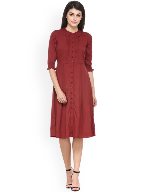

Magnetic Designs Women Maroon Pleated A-Line Dress