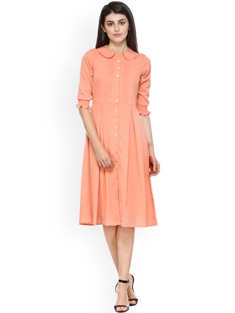 

Magnetic Designs Women Peach Pleated Shirt Dress