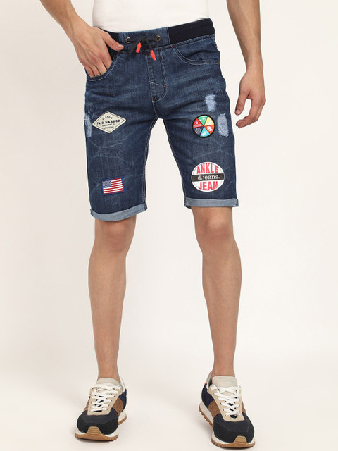 

V2 Value & Variety Men Blue Washed Printed Denim Shorts