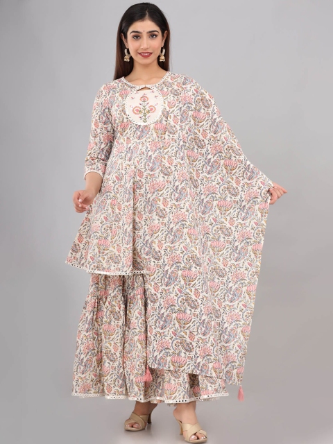 

FASHION DWAR Women Multicoloured Floral Printed Pure Cotton Kurti with Skirt & With Dupatta, Multi