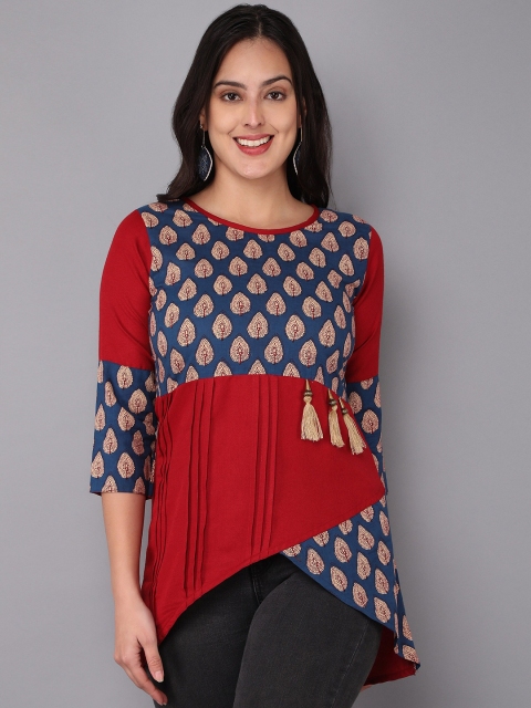 

PARIKA CREATION Red Print Applique High-Low Longline Top