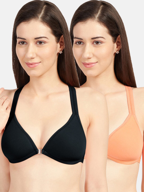 

Sonari Pack of 2 Black & Peach-Coloured Everyday Bra - Heavily Padded