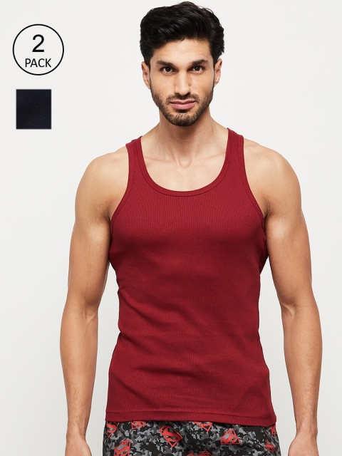 

max Men Set of 2 Navy Blue & Maroon Solid Cotton Innerwear Vests NOOSNRBVNY2NAVY