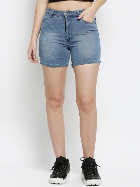 

fungus Women Blue Washed Slim Fit High-Rise Denim Shorts