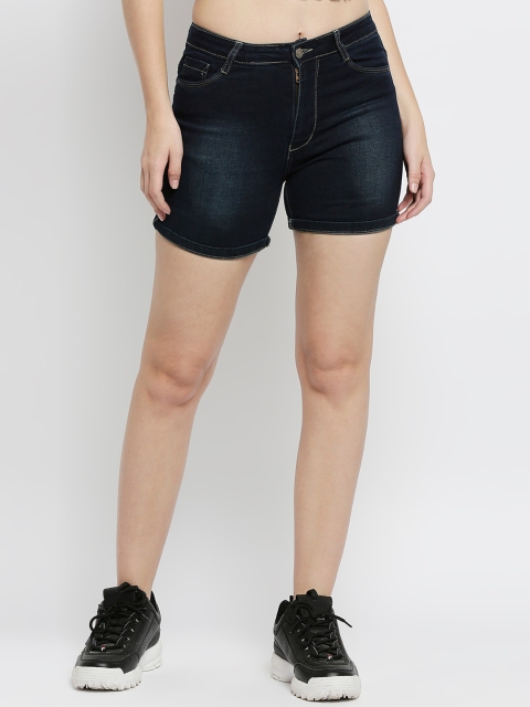 

fungus Women Blue Washed Slim Fit High-Rise Denim Shorts