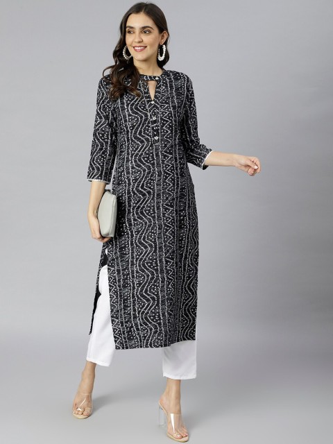 

KALINI Women Black Geometric Printed Keyhole Neck Kurta